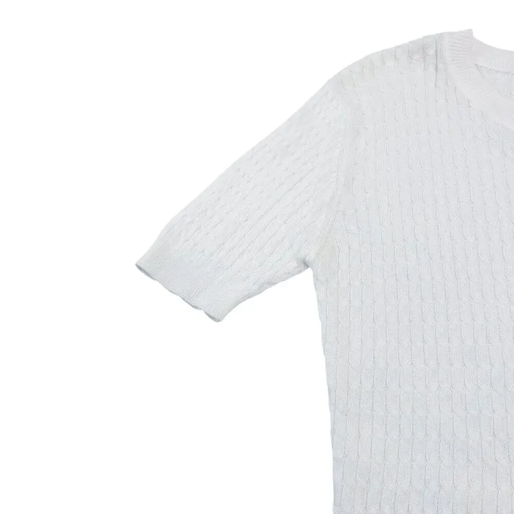 LAURA ASHLEY Vintage Short Sleeve White Cable Knit Cotton Sweater White Medium - Picture 8 of 14